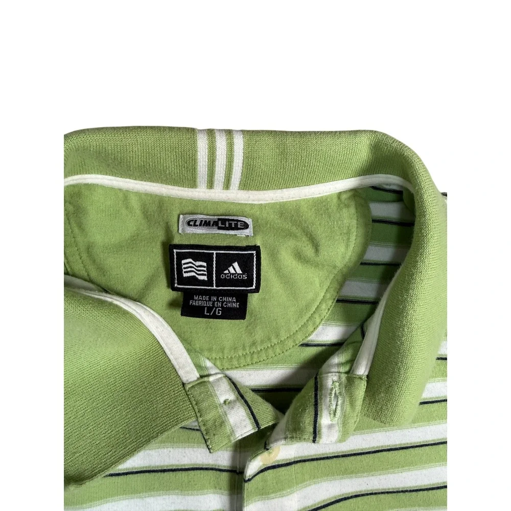 Adidas Polo Shirt Men Sz L Green Excellent Climalite Striped Short Sleeve 259536 - Picture 3 of 10